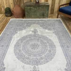 Alfombra Turca, Alfombra Grande de 6.3x6.7 pies, Alfombra Vintage de Seda Azul Abstracta - Product Image 4