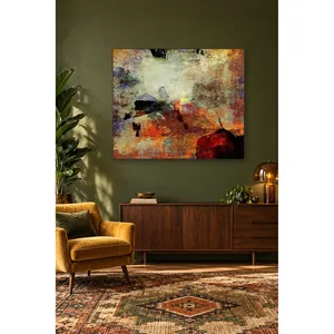 Impression sur toile abstraite texturée Fida Orange and Cream Grunge - Product Image 3
