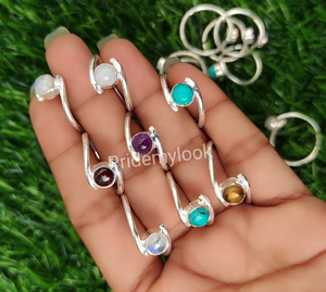 Lote de anillos de piedras preciosas mixtas al por mayor, piedras preciosas naturales a granel chapadas en plata de ley, lotes de joyería al por mayor, anillos de moda de tendencia - Product Image 2