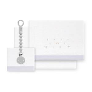 Juego de 3 Piezas de Ropa de Cama para Cuna en Tela Coral con Técnica de Tejido, Porta Chupetes, Modelo Estrella-Luna - Product Image 1