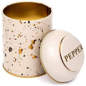 Kontensan ER0809G 90x110mm Boîte en métal 0,6L avec couvercle en dôme, crème terrazzo, bocaux et pots de rangement, fabriqué en Turquie - Product Image 2