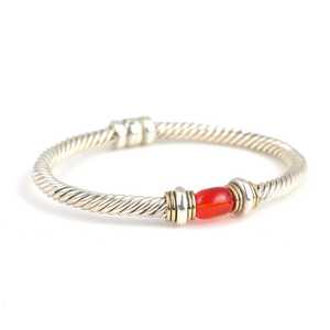 Bracelet tennis pour homme en argent sterling 925 avec pierre d'ambre pressée et fermoir torsadé à ressort en or 14 carats, bijoux en perles - Product Image 2