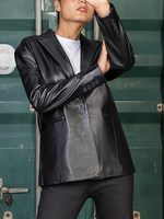 Blazer surdimensionné en cuir d'agneau pour femmes Manteau d'affaires décontracté Veste grande taille pour femmes