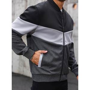 Chaqueta universitaria transpirable y a prueba de viento con cuello levantado de mezcla de lana y manga de piel auténtica recubierta para hombre, 2017 - Product Image 3