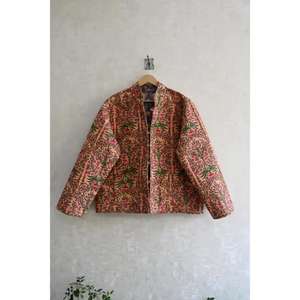 Veste matelassée en coton à imprimé floral, tissée, à manches longues, faite à la main, ethnique, pour l'hiver, pour un usage décontracté et les voyages - Product Image 1