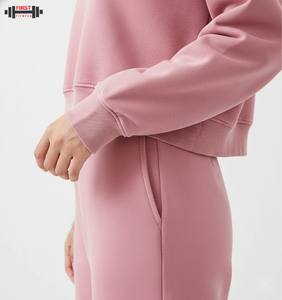 Sudadera con Capucha de Invierno, Estilo Urbano, Gruesa, Corta, Holgada, de Poliéster/Algodón, con Logotipo Personalizado, Estampado en Relieve, Cuello en V, 2 Piezas, Precio de Fábrica - Product Image 5