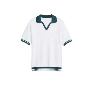 Polo de Punto Blanco para Hombre con Ribete Verde, Manga Corta, Casual, de Algodón, Color Sólido, con Cierre de Cremallera de un Cuarto - Product Image 5