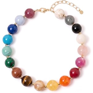 Colorful Agate Beaded Ball Shape Choker <b>Necklace</b> <b>Boho</b> Trendy Style Zinc Alloy Chain Unisex Gift Jewelry - Product Image 1
