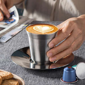 Tasse à thé et à café en acier inoxydable avec soucoupe et cuillère, vaisselle en métal de qualité alimentaire, réutilisable, vaisselle classique pour hôtel, restaurant ProX - Product Image 2