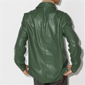 Chemise en faux cuir décontractée à logo personnalisé OEM Chemise en faux cuir à manches longues pour hommes - Product Image 2