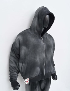 Personalizado de alta calidad Streetwear Unisex Heavyweight Blank Sun Faded Cotton Plain No Strings Hoodie Sudadera con capucha desgastada para hombres - Product Image 1