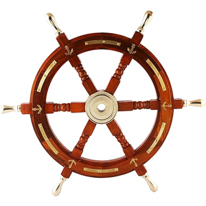 Nautical Wood Craft <b>Engraved</b> <b>Metal</b> Boat Wheel Natural Polished Finish Indoor Home Decor Wall Steering Ship Wheel Box Included - Product Image 5