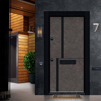Porte Extérieure Moderne en Acier et Bois de Sécurité, Design Géométrique Premium, Prévention Incendie, Couleur Personnalisée, pour Sous-sol
