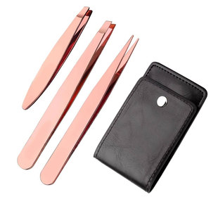 Juego de 3 Pinzas para Cejas de Acero Inoxidable Color Oro Rosa, Pinzas de Precisión con Punta Inclinada, Estuche de Cuero, Herramientas de Belleza, Pakistán - Product Image 6