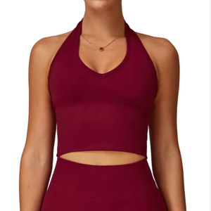 High Quality Custom Women's V-Cut Collar <b>Tank</b> <b>Top</b> Fashionable Jersey Breathable Casual Style for Yoga Bow Logo Front Short - Product Image 1