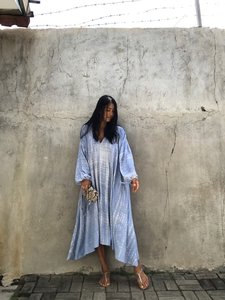 Prix de gros Femmes Tie Dye Floral Print Beachwear Col V 100% Rayonne Midi Maxi Robe Naturel Taille Libre Tissé Tissu - Product Image 5