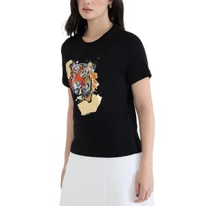 T-shirt en jersey 100 % coton pour femme, nouveau, à manches courtes, décontracté, respirant, imprimé, motif uni, teint, compressé, pour l'été - Product Image 4