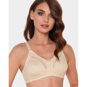 Soutien-gorge minimisateur sans armatures en coton 335 pour femme, respirant, motif uni, push-up, multi-tailles, beige/noir/écru, avec logo - Product Image 3
