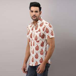 Men's Casual White Cotton <b>Shirt</b> with Ethnic Motifs Floral Dot Pattern Breathable Poplin Fabric Beach Wear Size 5XL ODM Supply - Product Image 3