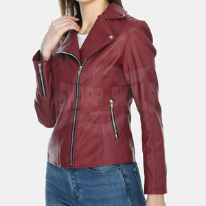 Chaqueta de cuero con cuello levantado de invierno para mujer, Color sólido, ecológica, impermeable, transpirable, de punto, con logotipo personalizado, teñido liso - Product Image 2