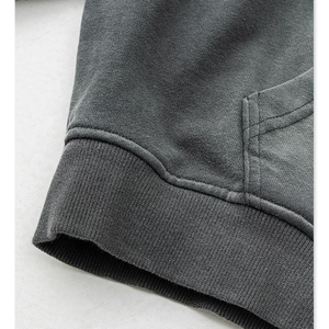 Pull-over vintage vierge poids lourd en éponge française avec logo personnalisé Sweat à capuche lavé à l'acide à double fermeture éclair de haute qualité pour hommes - Product Image 4