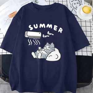 เสื้อยืดแขนสั้นลายแมวน่ารักใหม่ สำหรับผู้หญิงและผู้ชาย ใส่สบายๆ ทรงหลวม ไซส์ใหญ่ เนื้อผ้านุ่ม ใส่ได้ทั้งฤดูร้อน - Product Image 3