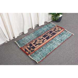 Tapis en laine turque bleu et rouge vintage 1.9x2.9 pieds tissage plat Patchwork Design pour les décorations de salon - Product Image 3
