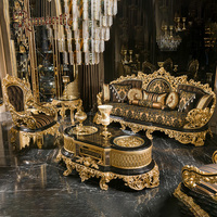 Ensemble de canapés de luxe de haute qualité pour salon, style royal européen, noir et or, finition brillante, élégant, très vendu