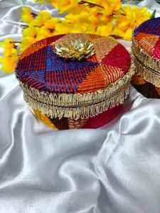 Phulkari Embroidered Stainless Steel Ladoo <b>Box</b> for Wedding Haldi Mehndi Lohri Makar Sankranti Dry Fruit Storage <b>favor</b> <b>Box</b> - Product Image 4