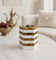 Brûleur à Bakhoor carré de luxe en résine Ramadan, motif marbre blanc doré rayé, porte-encens aromatique durable, écologique et fait main