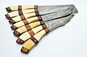 Juego de cuchillos de cocina de 7 piezas de acero de Damasco hecho a mano con hueso de camello y mango de madera, juego de cuchillos de cocina - Product Image 4