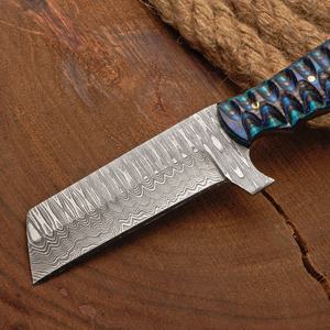 Cuchillo de Caza de Acero de Damasco Hecho a Mano, Hoja Fija de 8 Pulgadas, Mango de Madera con Funda de Cuero, OEM - Product Image 3