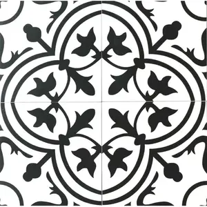 8x8 Flora Negro Blanco Porcelana Piso y azulejo de la pared por Squarefeet Depot - Product Image 1