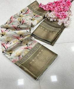 Nuevo último aspecto rico ropa casual Sari estampado de seda suave con pieza de blusa mujeres indias usan Sari barato mejor precio ropa al por mayor - Product Image 2