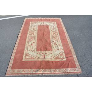 Tapis en laine turque Vintage Beige Orange 4.6 X 7.3ft Boho motif de couloir Rectangle grande surface pour chambre chevet avec support en latex - Product Image 1