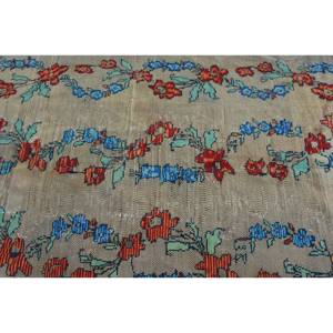 Alfombra de lana turca Vintage 4ft7in X 8ft3in azul Beige patrón de retales de tejido plano de gran tamaño para decoración para sala de estar USO DE COCHE látex - Product Image 5