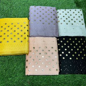 Sari de seda Chanderi pura de alta calidad con el trabajo tradicional de Lucknowi Chikankari y Mukesh sin arrugas para ropa de fiesta - Product Image 3