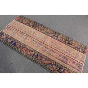 Alfombra Turca Vintage con Detalles en Azul, 2.9x5.9 pies, Alfombra de Lana - Product Image 3