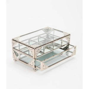 Organisateur et boîte de rangement de bijoux en métal argenté de luxe moderne avec tiroir à 2 niveaux Décoration de Noël en verre faite à la main - Product Image 3