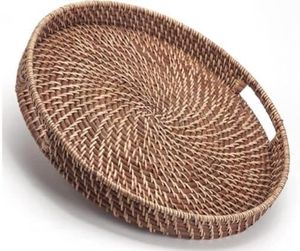 Bandeja de almacenamiento de mimbre para servir, producto superior, bandeja de mimbre tejida a mano para servir, decoración del hogar, bandeja de ratán biodegradable - Product Image 3