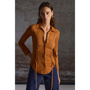 GRIMELANGE เสื้อเชิ้ตทรงเข้ารูปสำหรับผู้หญิงจาก Bogotan ผ้าซูเอตผูกเอว - Product Image 5