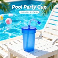 Gobelets de plage personnalisés avec couvercles et pailles, réutilisables, en plastique, pour boissons tropicales, vente en gros, multicolores