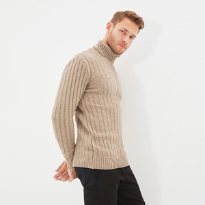 Suéter transpirable Venta caliente Colores lisos Suéteres de moda Cuello de pie Manga larga Suéter de punto para hombres - Product Image 3