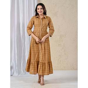 Vestido Casual Hippie de Fiesta de Algodón con Estampado y Cintura Impero Color Mostaza, Diseño Personalizado, Transpirable y Talla Única (XS-XL) - Product Image 3