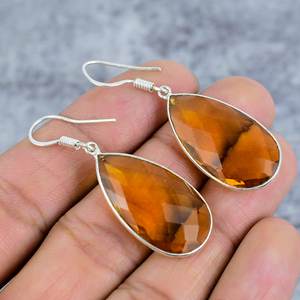 Pendientes de piedras preciosas de pera de Plata de Ley 925 citrino dorado, Pendientes colgantes para mujer, pendientes llamativos, regalo para ella - Product Image 1