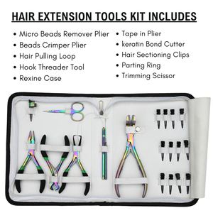 Kit de Herramientas para Extensiones de Cabello Arcoíris con Herramienta de Crimpado de Microperlas y Cinta Adhesiva, Herramienta de Apertura y Liberación, Gancho de Tracción, Anillo Separador y Clips - Product Image 2