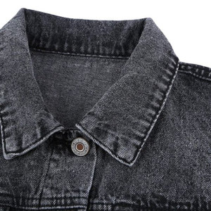 Otoño Vintage de alta calidad para mujer, chaqueta vaquera negra deshilachada, ropa de calle, pantalones cortos holgados de talla grande para chaquetas vaqueras - Product Image 6