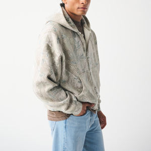 Sweat à capuche entièrement zippé en coton épais 340 g/m² avec logo personnalisé, coupe oversize, épaules tombantes, respirant, hiver, court, 2 pièces - Product Image 4