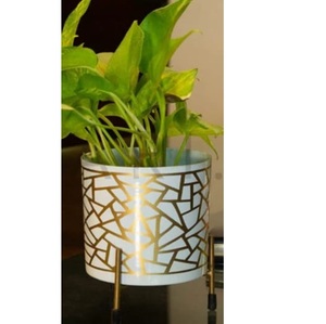 Jardinière décorative tendance pour l'intérieur et l'extérieur, avec finition émaillée blanche - Product Image 1