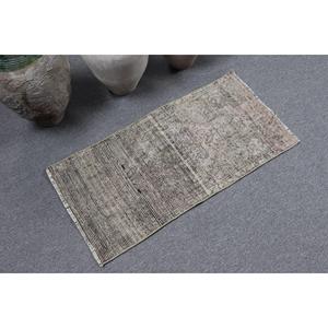 พรมวินเทจขนาดเล็ก, พรมตุรกีขนาด 1.5x3 ฟุต, พรมขนสัตว์สีเทาแบบอิคัต - Product Image 2